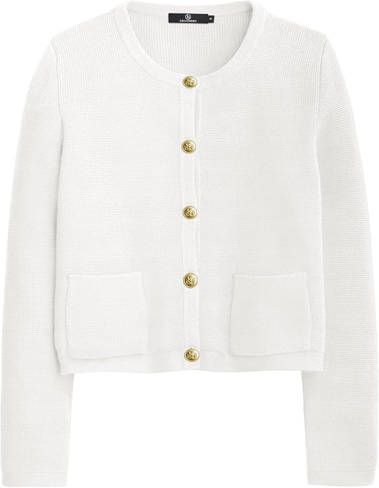 LILLUSORY Women's Knit Cardigan Sweaters 2023 Trendy Soft Cozy Medium Weight Open Front Gold Butt... | Amazon (US)
