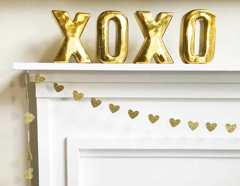 Pre-order  Mini Glitter Heart Garland in Gold or Silver  - Etsy | Etsy (US)