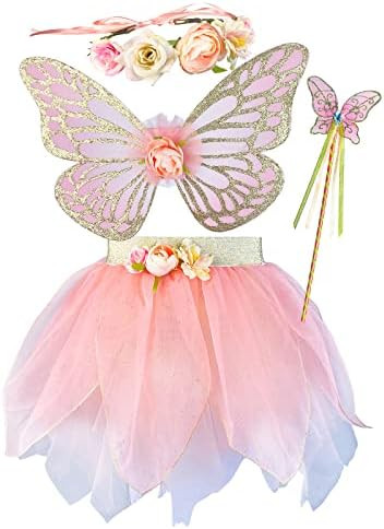 Girls Fairy Costume Set with Butterfly Wings Tutu Wand and Halo Headban | Amazon (US)