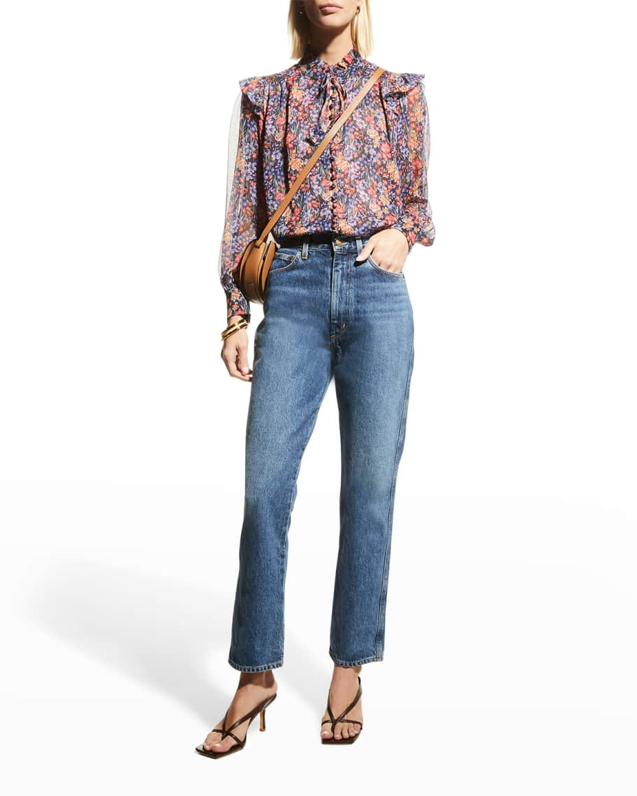 MISA Los Angeles Analeigh Ruffle-Trim Floral Top | Neiman Marcus