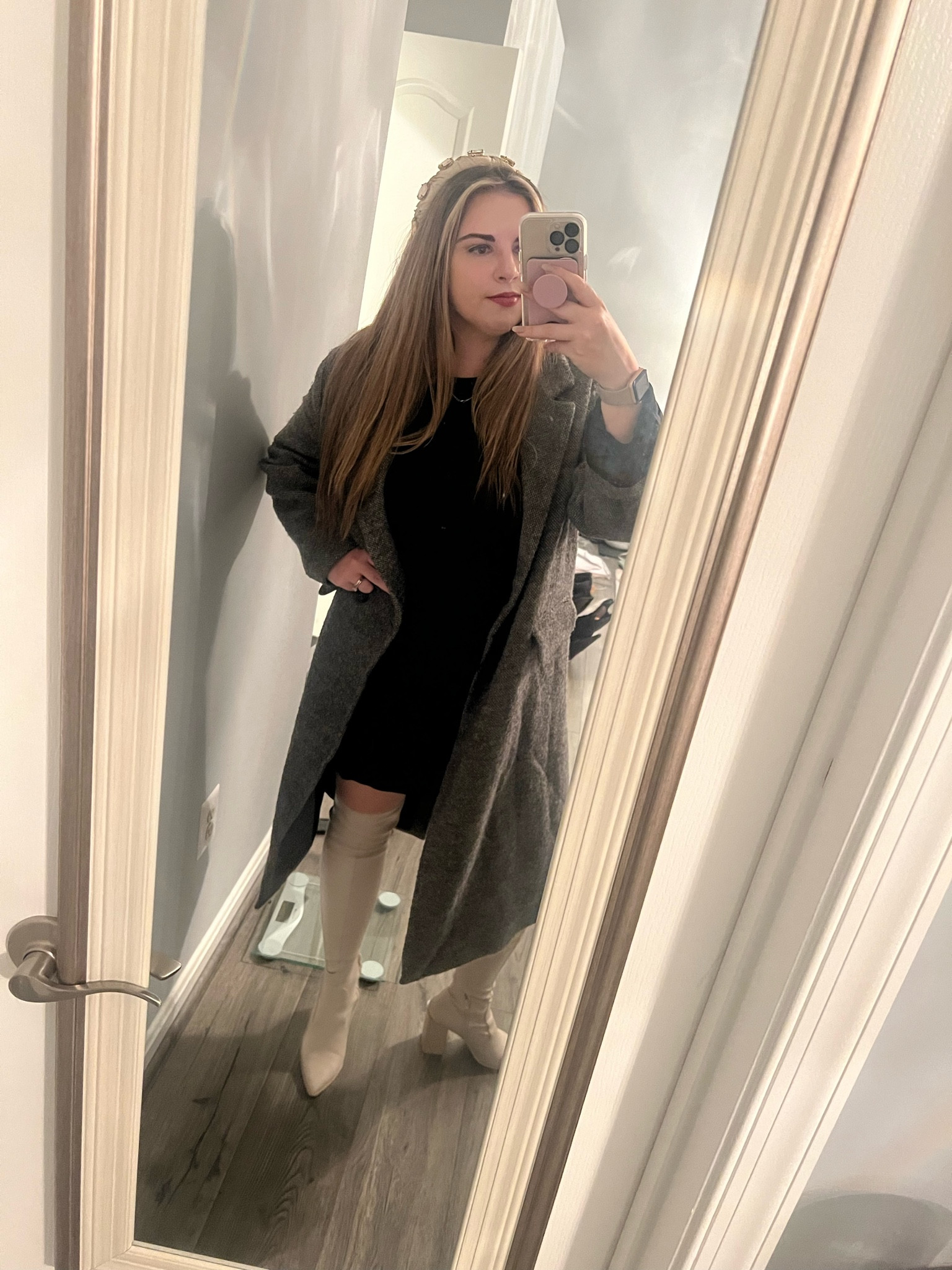 Dress - small 
Coat - medium 
Boots - 7.5 

#LTKcurves #LTKstyletip #LTKSeasonal