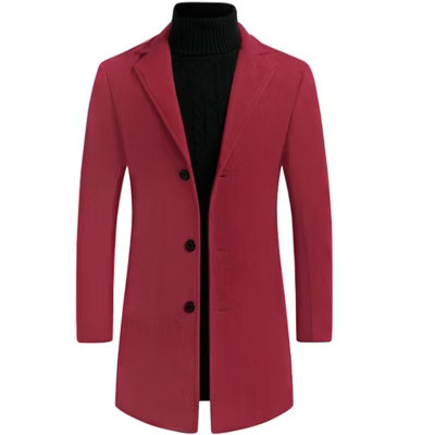 INSPIRE CHIC Men's Notched Lapel Single Breasted Winter Long Jacket Overcoat Burgundy Small | Target
