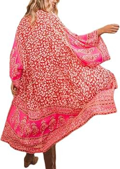 Womens Chiffon/Rayon Beach Blouses Kimono Cardigan Long Bikini Cover Up | Amazon (US)