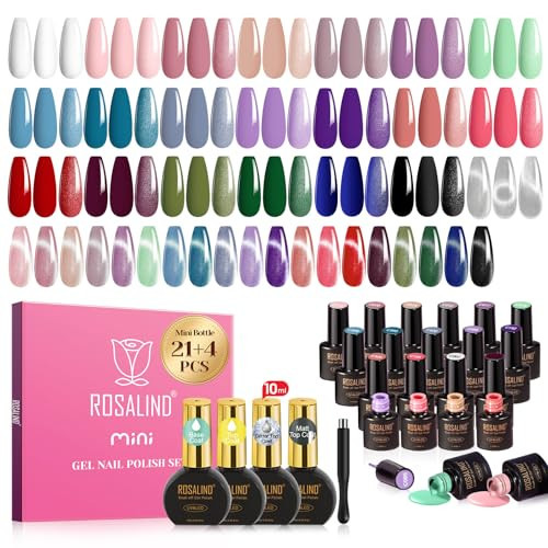 ROSALIND 25pcs Gel Nail Polish Set 21 colors gel polish Burgundy Purple Nude Silver Cat Eye with 10mL 4pcs Base & Top Coat, Soak Off U v DIY Salon Nail Gel Gift for Women | Amazon (US)