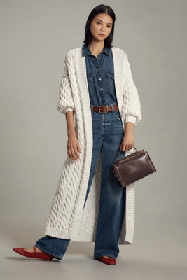 Maeve Puff-Sleeve Cable Duster Sweater | Anthropologie (US)