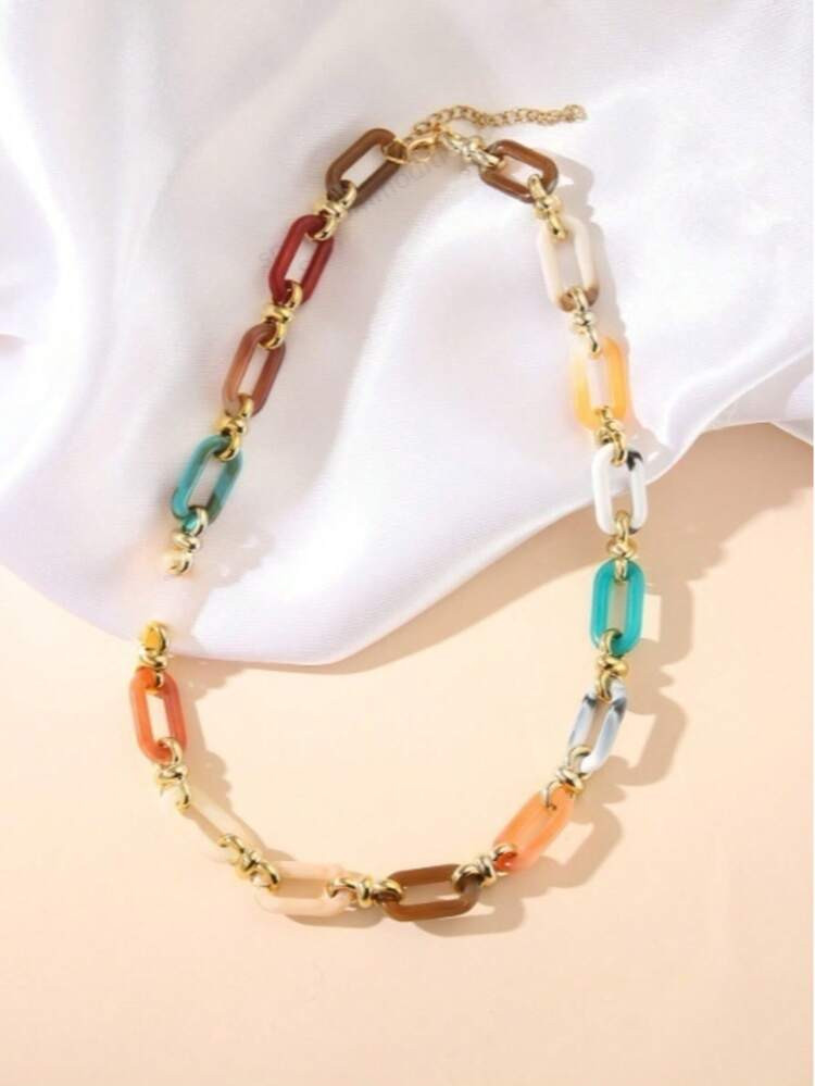1pc Women's Acrylic Retro Colorful Necklace With Hoop Clasp, Hyun-A Style | SHEIN