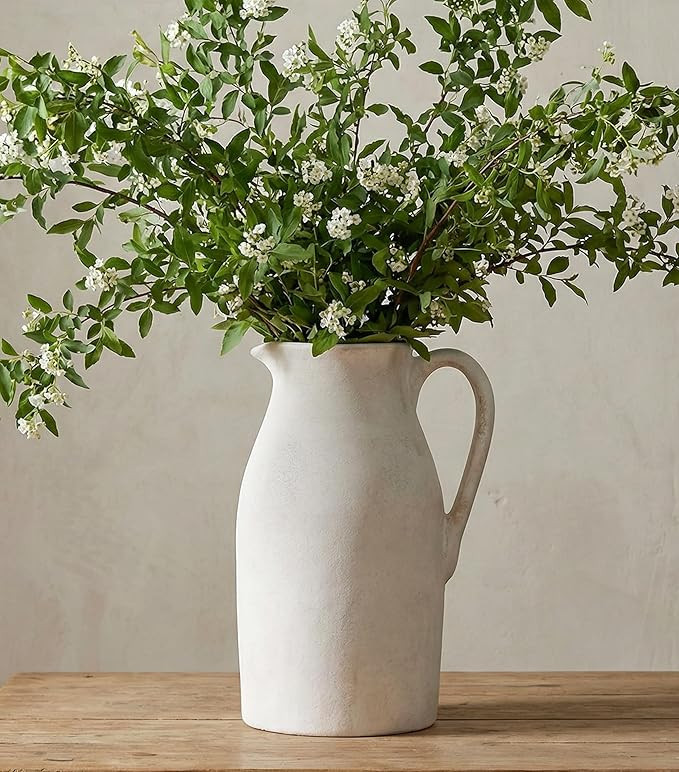 Amazon.com: Ceramic Flower Vase with Handles,11" Neutral Tall Clay Beige Terracotta Vases Farmhou... | Amazon (US)