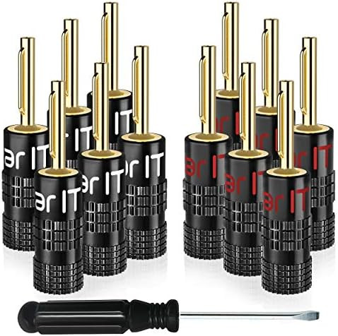 GearIT Banana Plugs for Speaker Wire (6 Pairs, 12 Pieces), Pin Plug Closed Screw Type, 24K Gold Plat | Amazon (US)