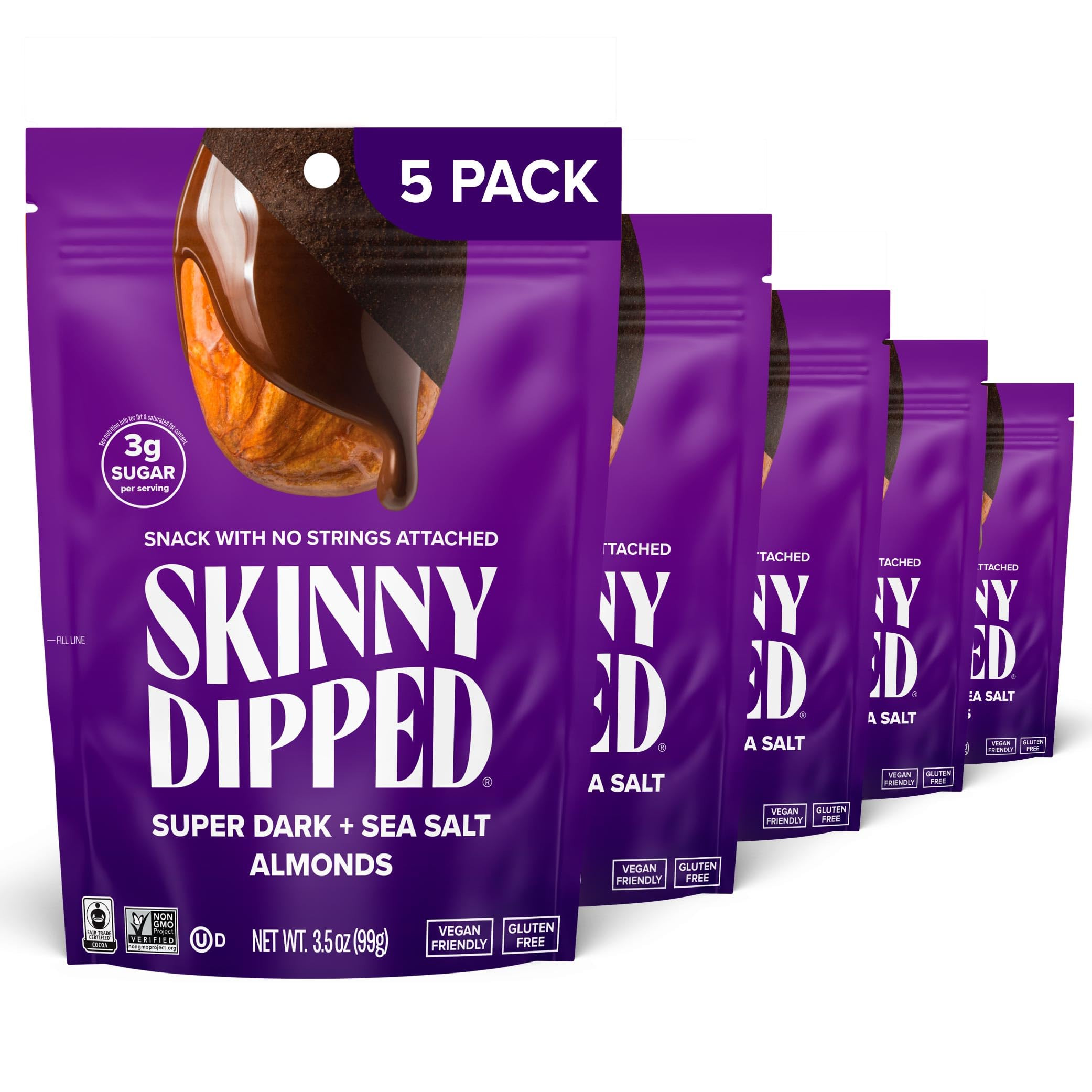SkinnyDipped Super Dark Chocolate + Sea Salt Almonds, Vegan, Healthy Snack, Plant Protein, Gluten... | Amazon (US)