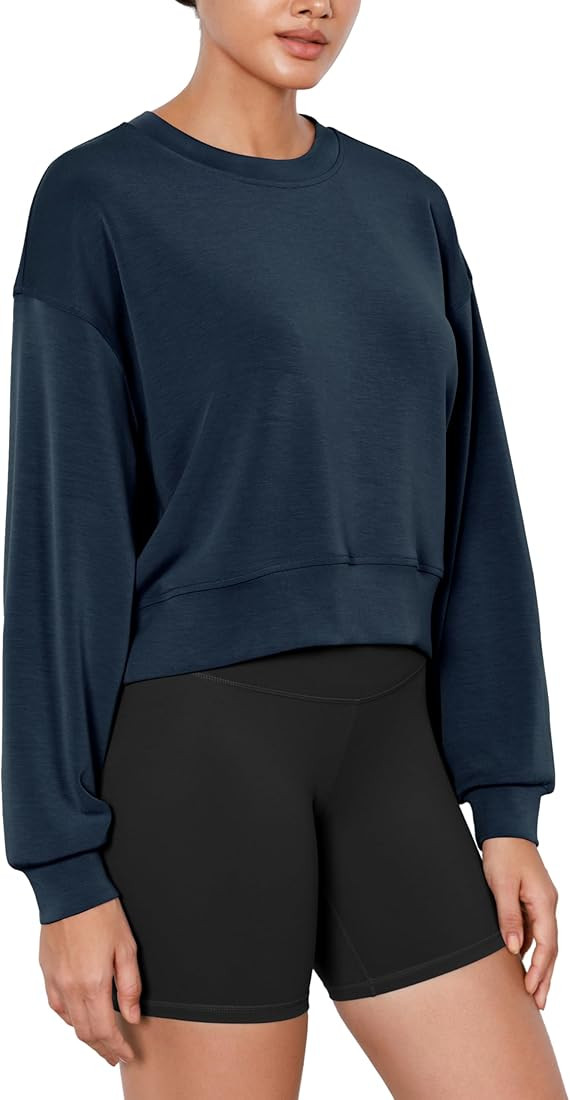 ODODOS Modal Soft Long Sleeve Cropped Sweatshirts for Women Oversized Crew Neck Pullover Crop Top... | Amazon (US)