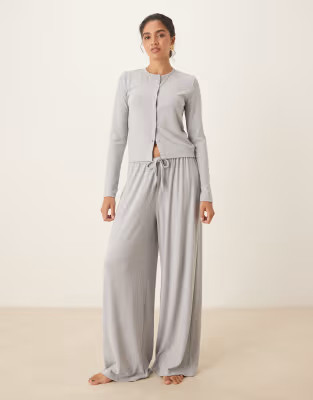 ASOS DESIGN lounge mix & match rib wide leg trouser in grey | ASOS (Global)