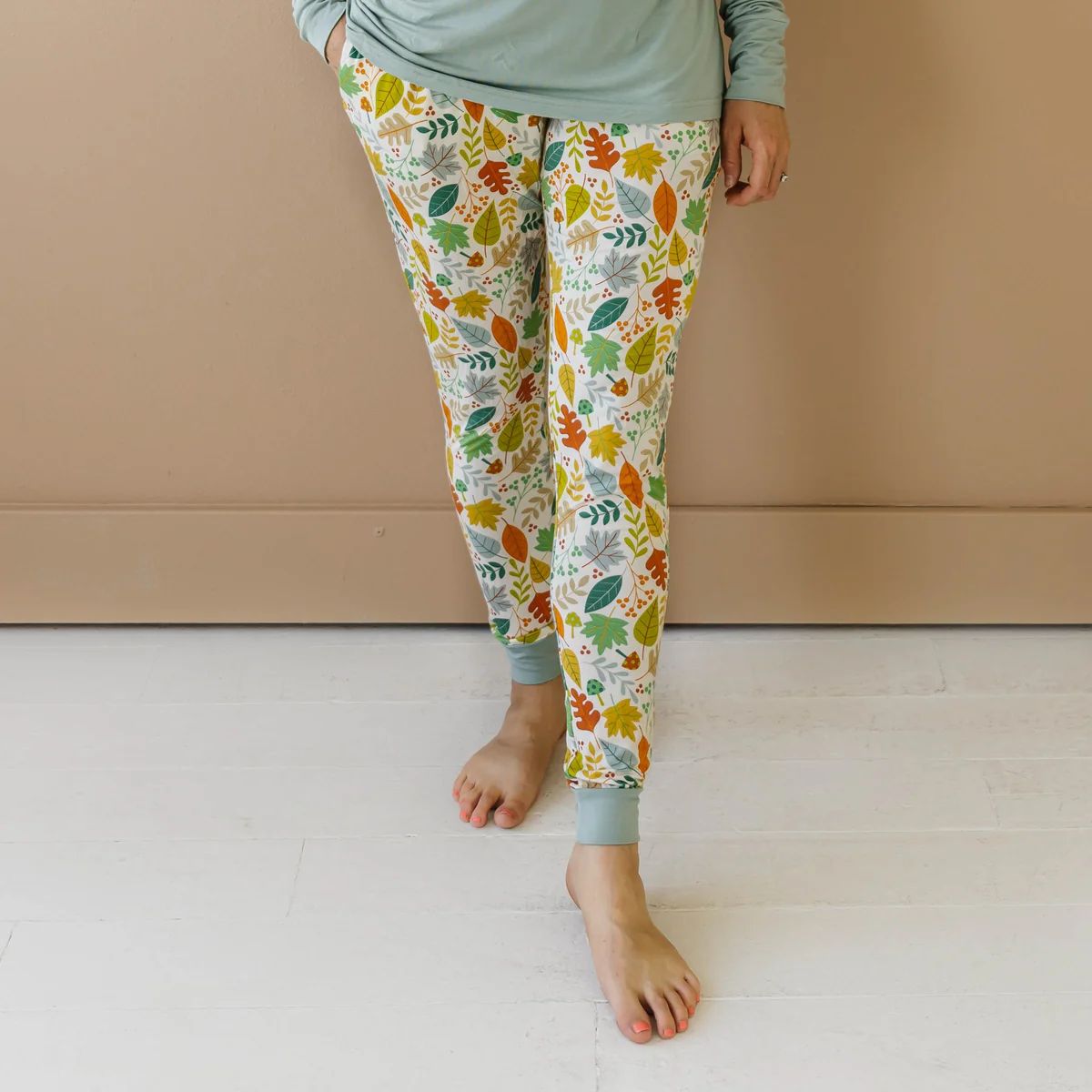 Warm Taupe Fall Leaves Women's Bamboo Viscose Pajama Pants | Little Sleepies