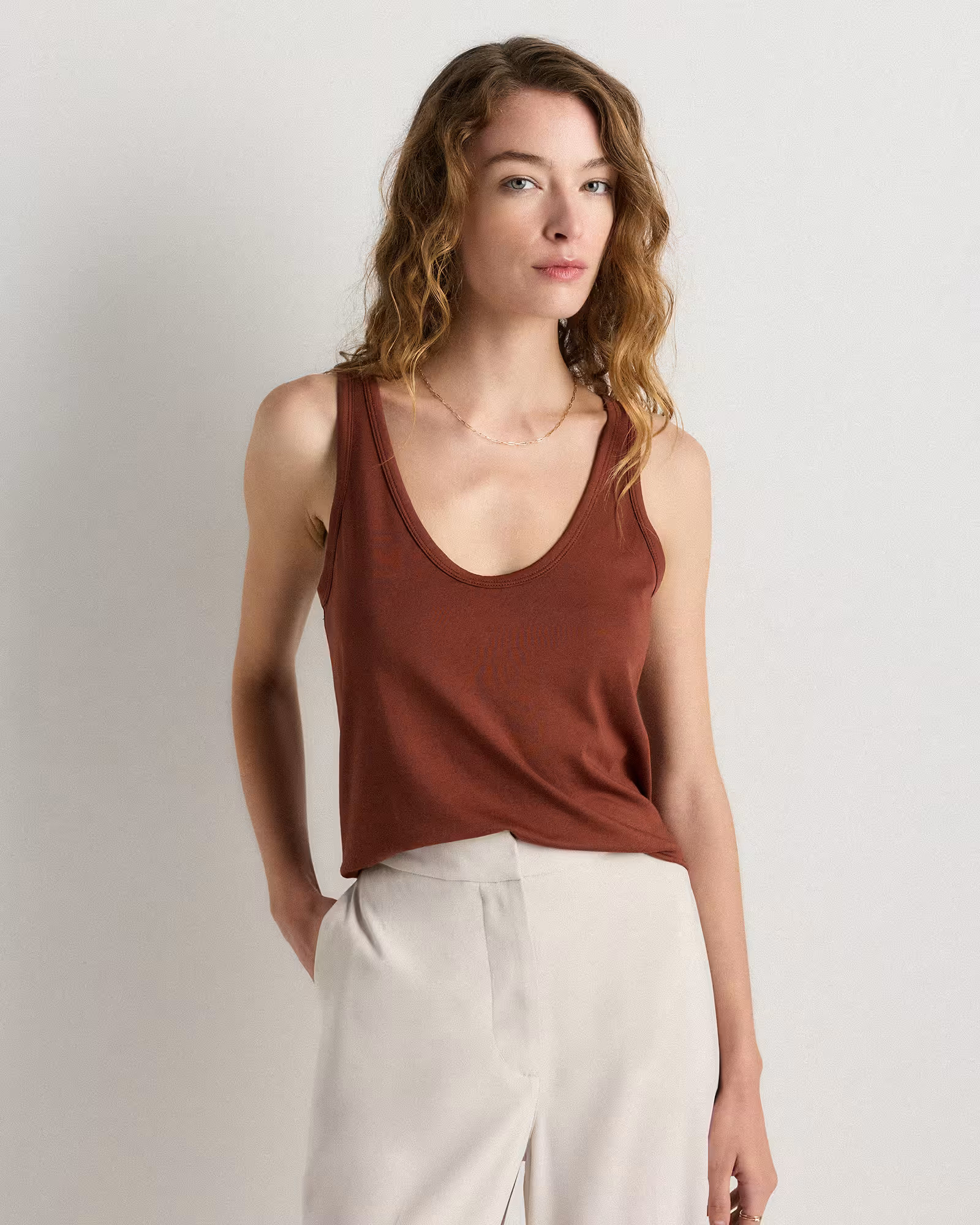 Cotton Modal Double Scoop Neck Tank | Quince