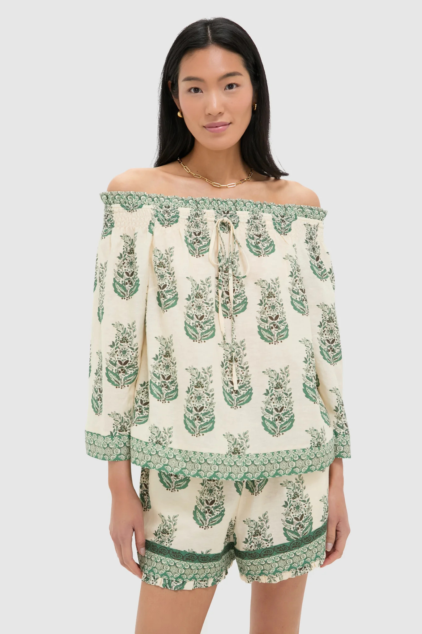 Jade Terrace Cotton Linen Off the Shoulder Ashleigh Blouse | Tuckernuck (US)