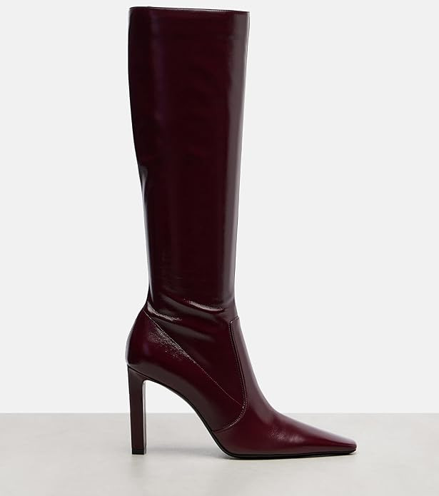 THESHY Women's Knee High Boots Pointed Toe Block Stiletto Heel Faux Leather Fashion Side Zipper C... | Amazon (US)