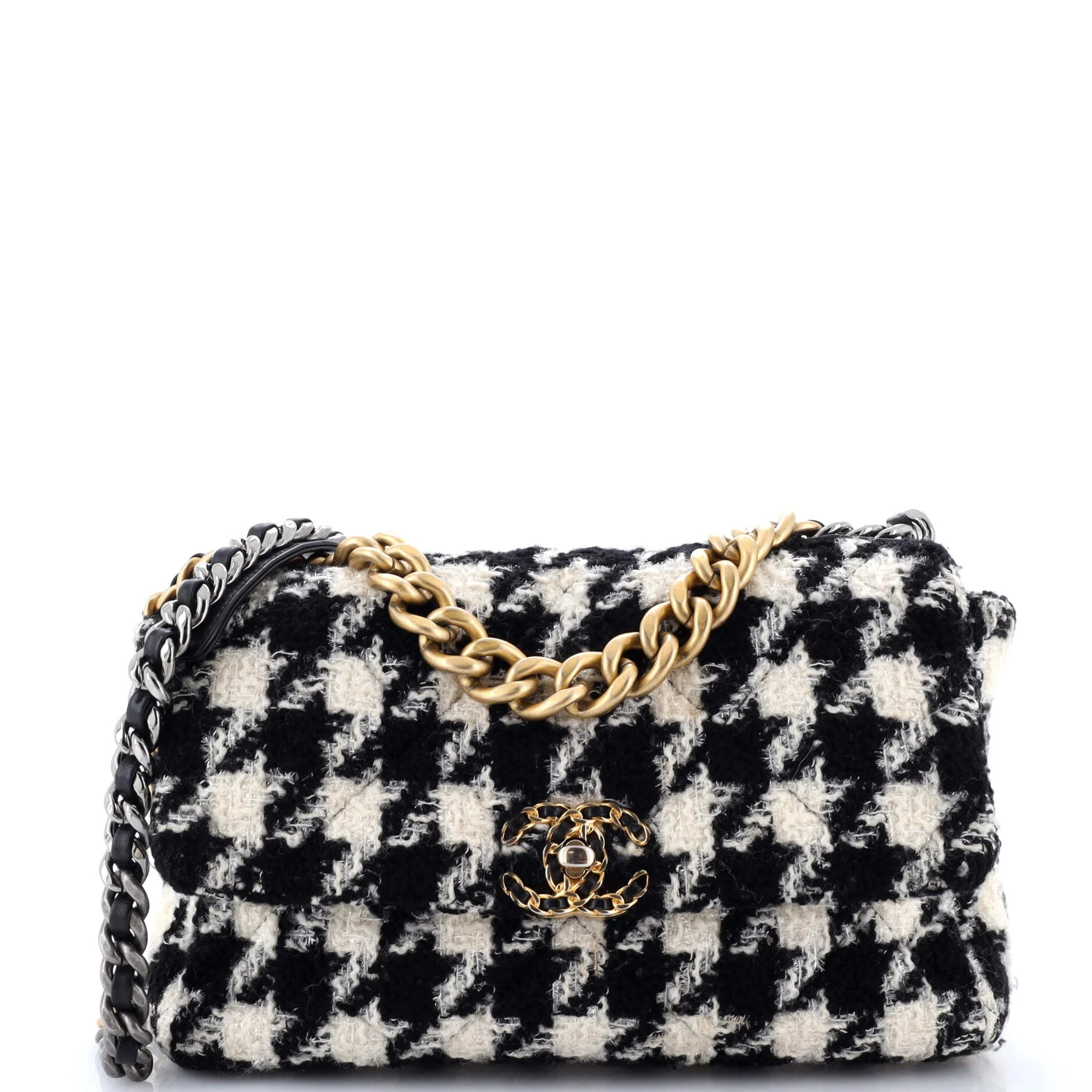 Pre-Owned CHANEL 19 Flap Bag Quilted Houndstooth Tweed and Ribbon Large By Rebag | Walmart (US)