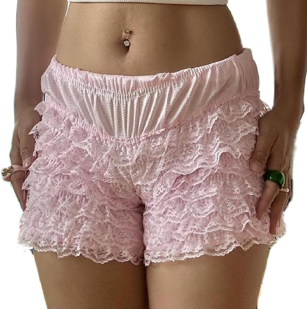 Womens Lace Trim Shorts Layered Ruffle Trim Bloomers Shorts Cute Lolita Pumpkin Pants Pettipants ... | Amazon (US)