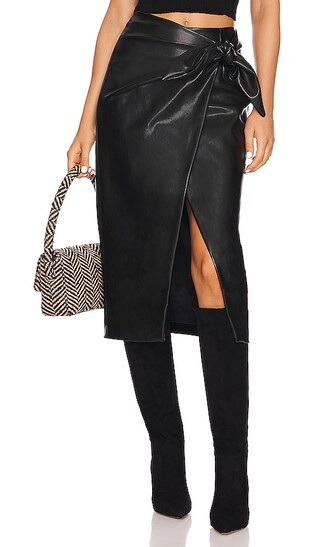 Faux Leather Wrap Skirt in Black | Revolve Clothing (Global)