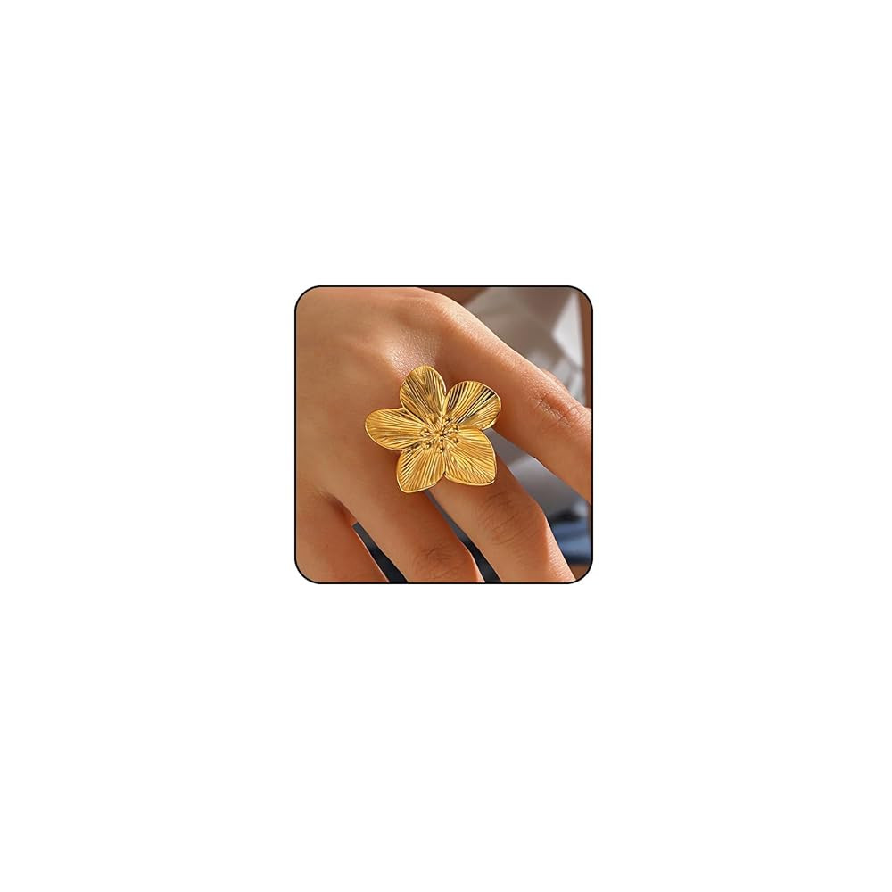 Chunky Gold Rings for Women Adjustable Flower Rings Non Tarnish 14K Gold Statement Rings Flower J... | Amazon (US)