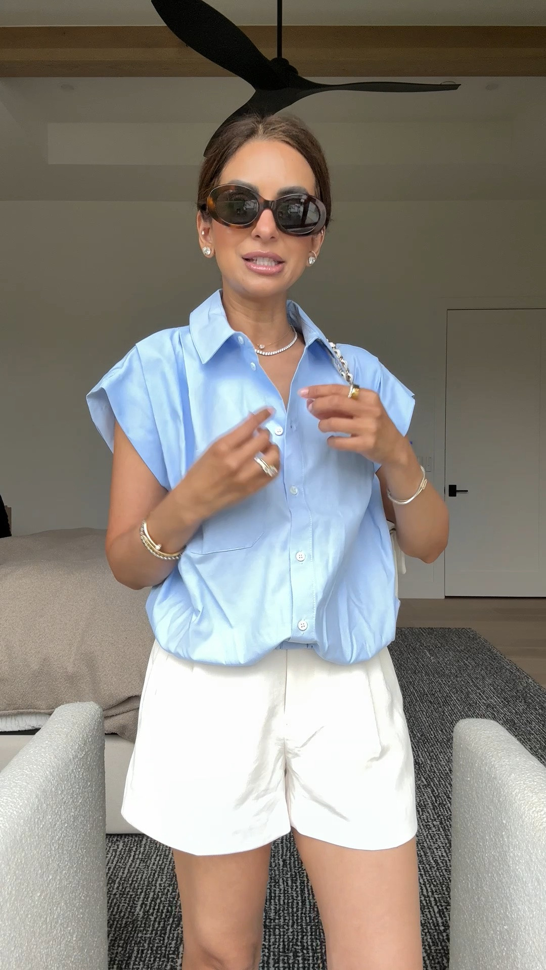 Super cute elevated button down top, I took an xs in the top and size 0 in my favorite trouser shorts for reference!

#LTKPetite #LTKootd #LTKOver40