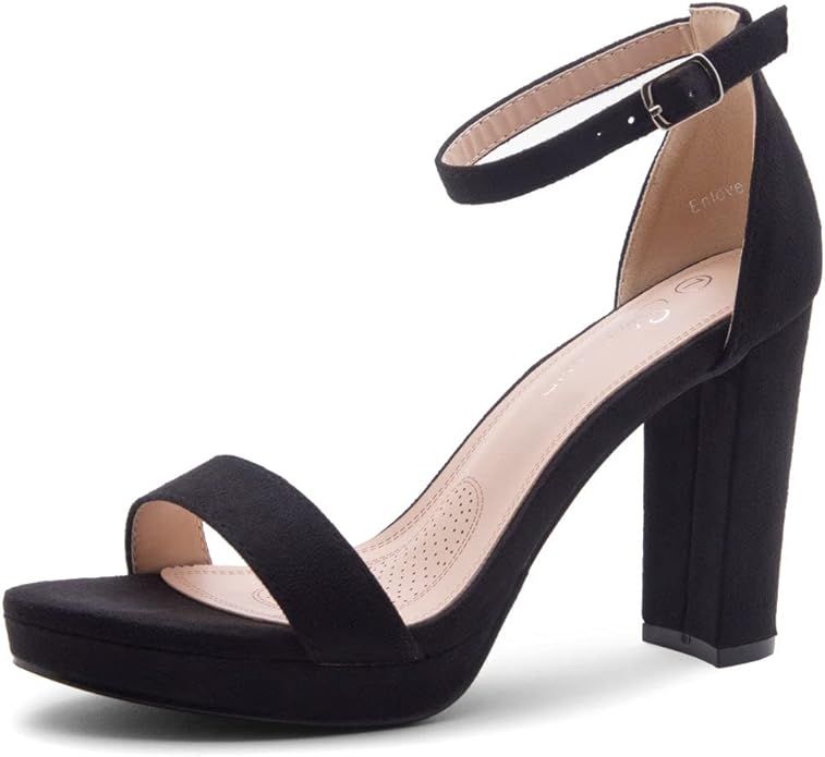 Shoe Land Womens Enlove Platform Heeled Sandals Open Toe Ankle Strap Block Chunky High Heels Wedd... | Amazon (US)