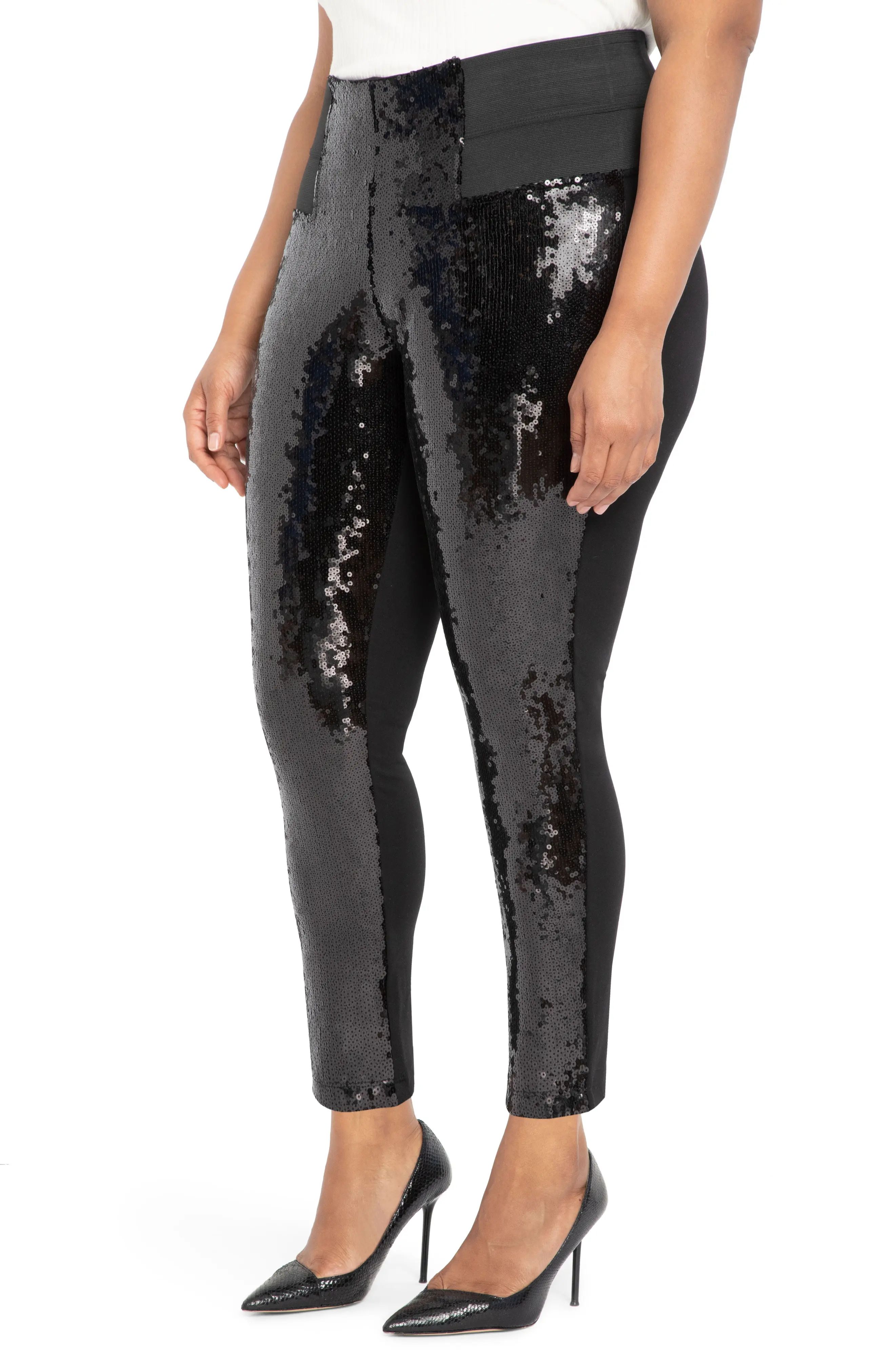 Plus Size Women's Eloquii Miracle Flawless Sequin Front Leggings, Size 16W - Black | Nordstrom
