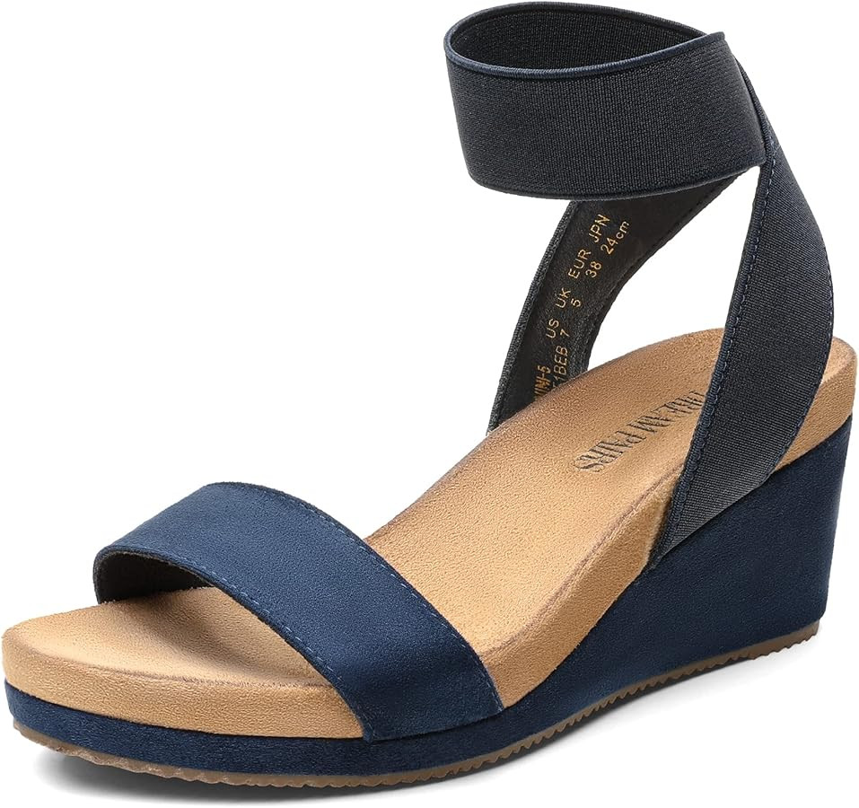 DREAM PAIRS Womens Elastic Ankle Strap Open Toe Platform Wedge Sandals Comfortable Summer Shoes | Amazon (US)