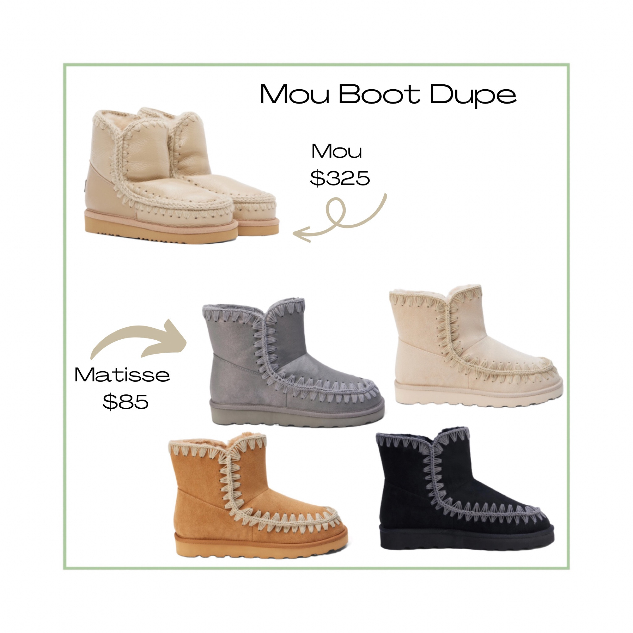 Splurge or Save! Mou bootie dupes! 

#LTKSeasonal #LTKfindsunder100 #LTKshoecrush