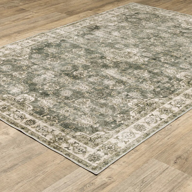 Houtz Machine Washable Non-Slip Green/Gray/Beige Area Rug Mat | Wayfair North America