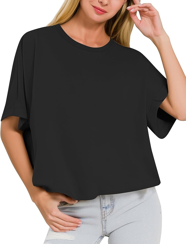 Zeagoo Women Boxy T Shirts Short Sleeve Oversized Tee Shirts Loose Fit Crop Top Casual Workout T ... | Amazon (US)