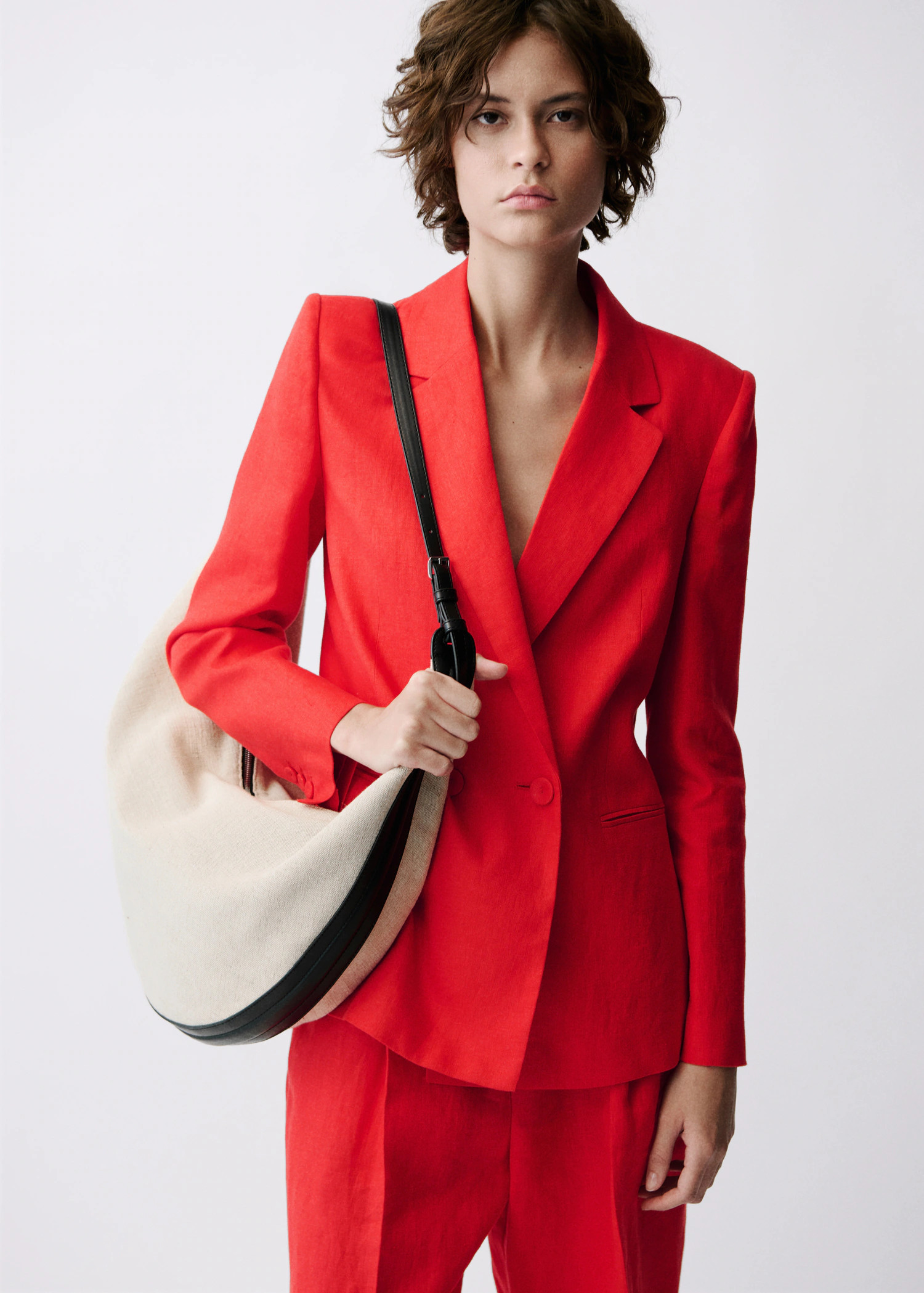 Double-breasted linen suit jacket - Women | MANGO United Kingdom | MANGO (UK)