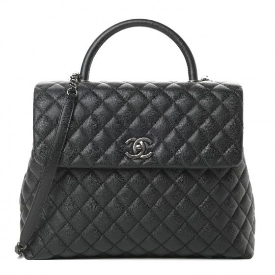 CHANEL Caviar Quilted Large Coco Handle Flap Black | Fashionphile