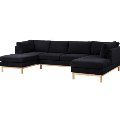 Stylish Black U-Shape Sectional With Double Chaise And Wood Craftsmanship Spacious Trim Accent | Wayfair North America