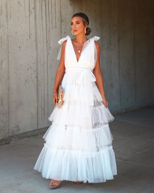 Belle Tiered Tulle Maxi Dress - Off White | VICI