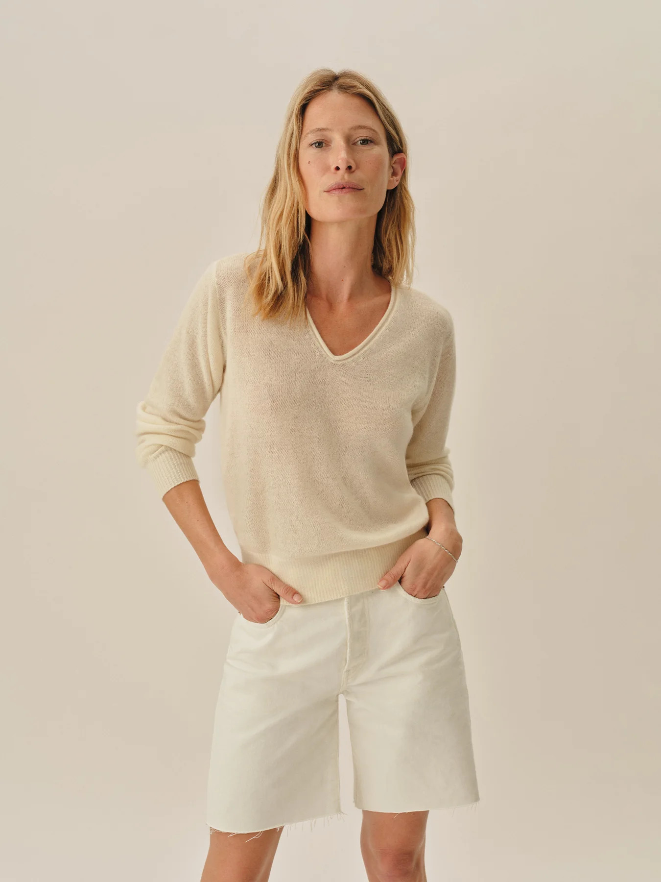 Coconut Whisperweight Cashmere V-Neck - Buck Mason- Modern American Classics | Buck Mason