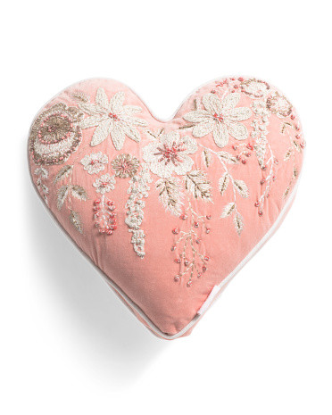 16x16 Embroidered And Beaded Heart Shaped Pillow | TJ Maxx