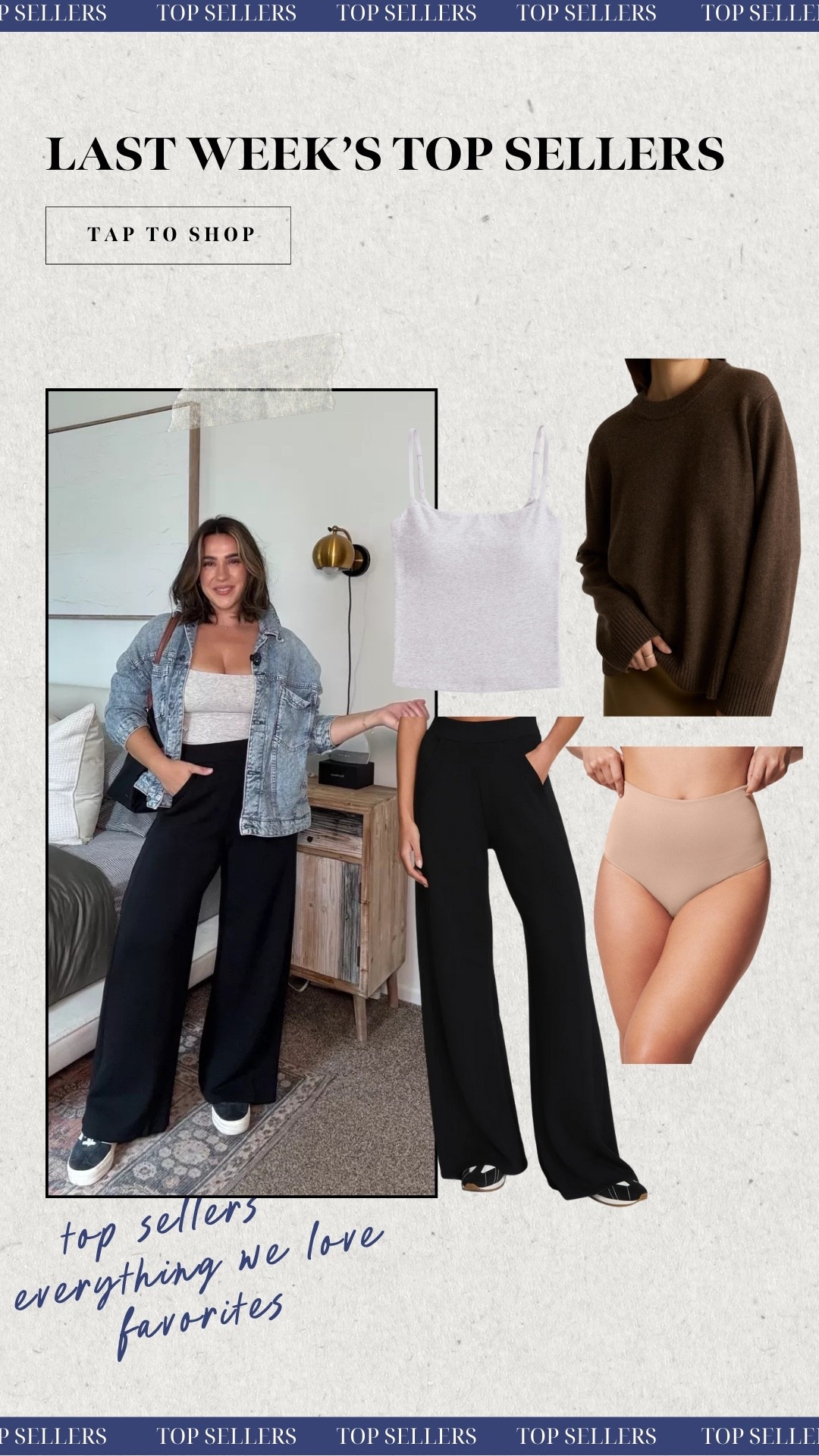 Last weeks top sellers! The viral track pants look with my favorite built in bra tank, my everyday shaping undies & cashmere sweater! 

#LTKootd #LTKFindsUnder100 #LTKMidsize