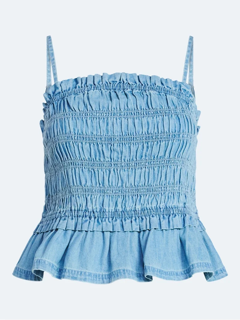 Free Assembly Women's Smocked Cotton Top with Peplum Hem, Sizes XS-XXL | Walmart (US)