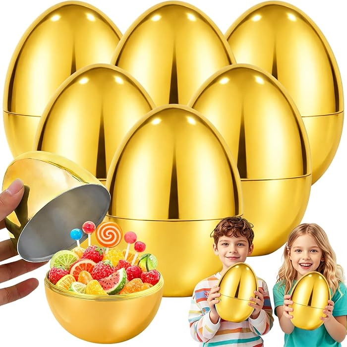 6 PCS 6" Jumbo Golden Plastic Easter Eggs Fillable , Giant Empty Easter Eggs Fillable Bright Gold... | Amazon (US)