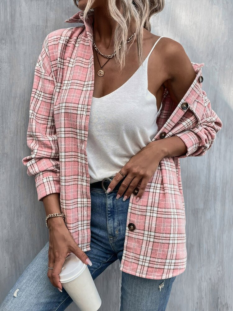 Plaid Print Drop Shoulder Coat | SHEIN