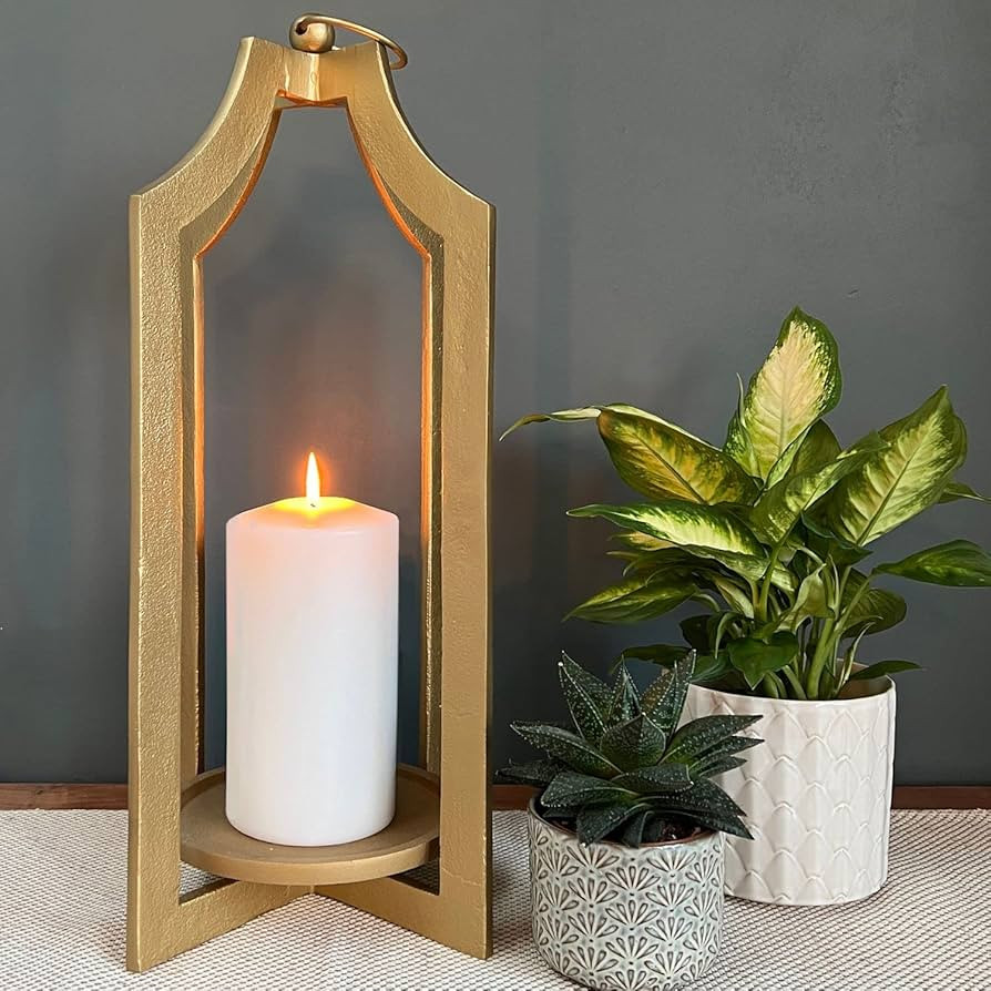 CIBENI Gold Accent Decor Gold Candle Holders - 23" Large Lanterns Decorative Indoor Outdoor Candl... | Amazon (US)