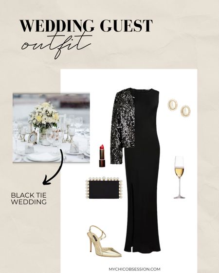In need of a wedding guest outfit idea? Style this wedding guest dress for a black tie wedding. You can’t go wrong with this elegant and sleek silk dress, paired with gold and pearl accents. A sequin jacket adds a nice touch!

#LTKSeasonal #LTKwedding
