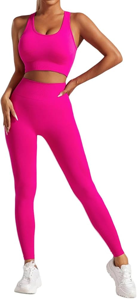 2 Piece Workout Sets for Women Sports Bras and High Waisted Leggings Yoga Outfits Set for Women | Amazon (US)