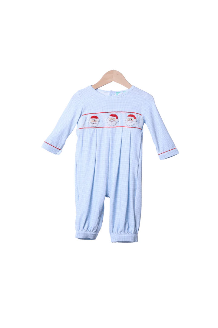 Smocked Santa Blue Gingham Romper | The Smocked Flamingo