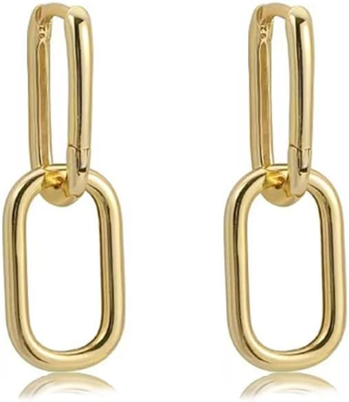 18K Gold Paperclip Link Chain Earrings Convertible Link Earrings for Women Drop Dangle Earrings | Amazon (US)