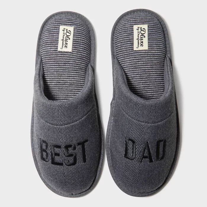 Men's dluxe by dearfoams Best Dad Slide Slippers - Gray | Target