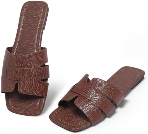 Women's Dressy Casual Flat Sandals, Elegant Comfortable Slip-On Slides with Textured Upper, Versa... | Amazon (US)