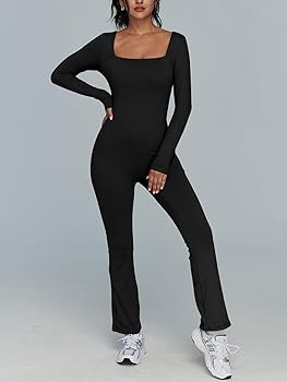 AUTOMET One Piece Wide Leg Jumpsuits for Women Long Sleeve Sexy Bodycon Casual Unitard Workout Ou... | Amazon (US)