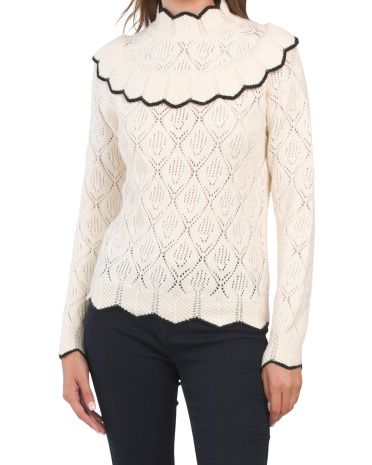 Oversized Collar Scallop Trim Sweater | Marshalls