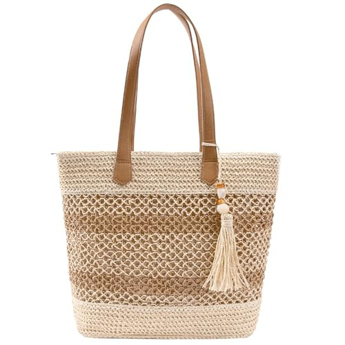 shoowyees Straw Beach Tote Bag Women - 2026 Handwoven Summer Purse Handbag with Zipper Perfect for Vacation Travel Pool | Amazon (US)
